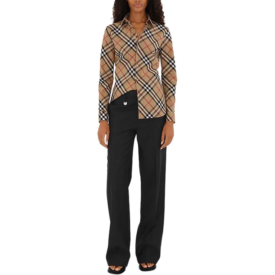 (Women) Burberry SS24  Slim-Fit Check Long Sleeve Shirt in Beige. 80876291 圖 4
