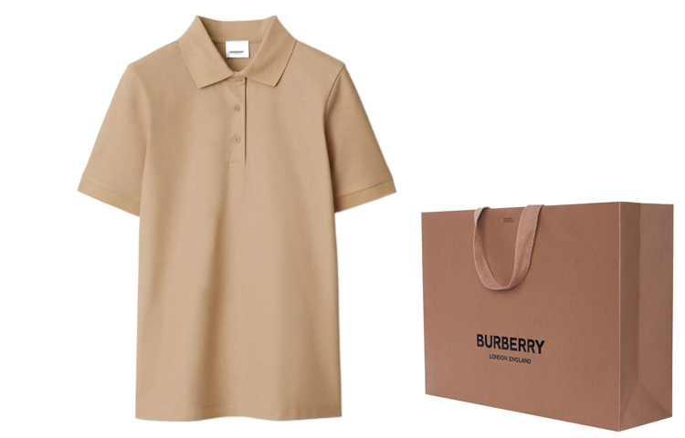 Shop (Women) Burberry SS24  Solid Color Button Straight-Cut Polo Shirt Pale Yellow Beige 80847781