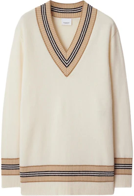 (Women) Burberry SS24 Striped Jacquard V-Neck Cashmere Sweater - Vanilla. 80991581 Buy (Women) Burberry SS24 Striped Jacquard V-Neck Cashmere Sweater - Vanilla. 80991581