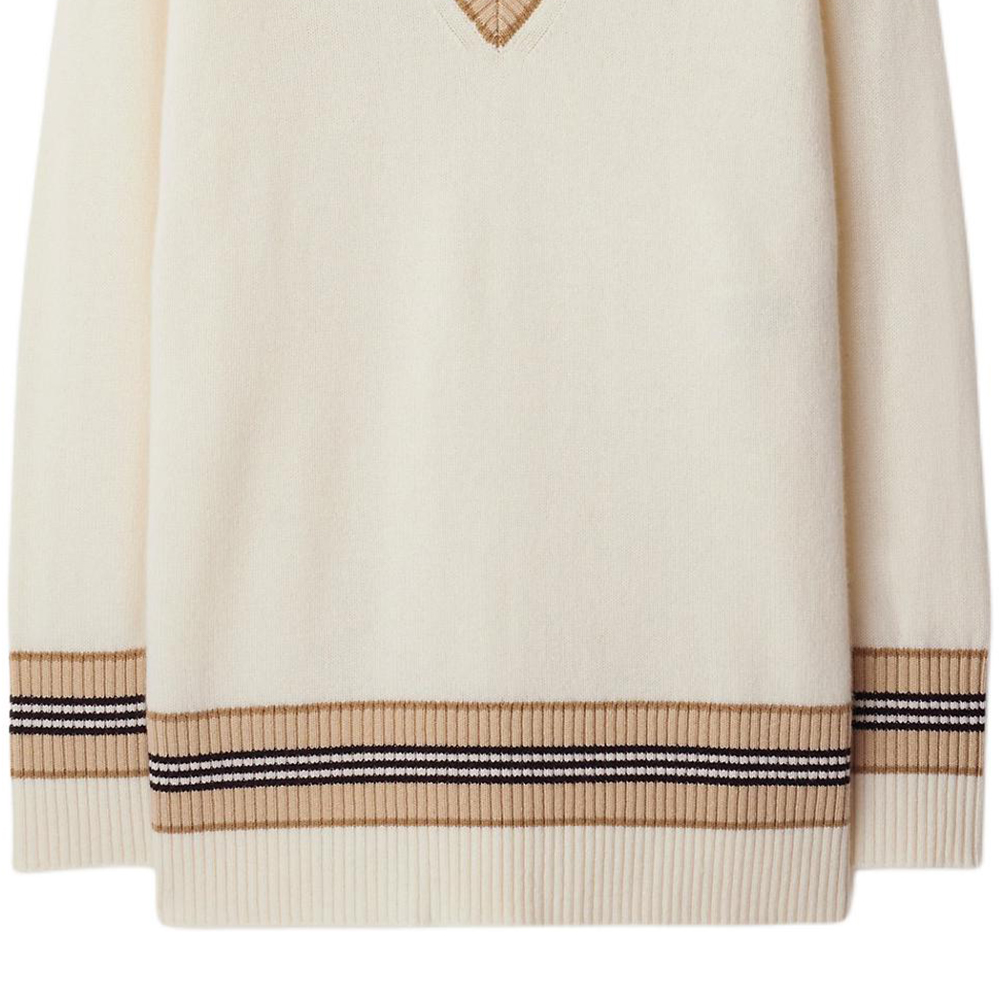 (Women) Burberry SS24  Striped Jacquard V-Neck Cashmere Sweater - Vanilla. 80991581 圖 4