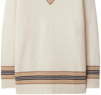 (Women) Burberry SS24 Striped Jacquard V-Neck Cashmere Sweater - Vanilla. 80991581 Shop (Women) Burberry SS24 Striped Jacquard V-Neck Cashmere Sweater - Vanilla. 80991581