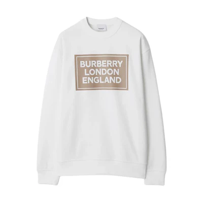 (Women) Burberry SS24 White Logo Printed Crewneck Long-Sleeve Sweatshirt. 80843531