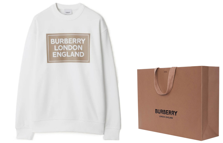 Shop (W) バーバリー SS24 ホワイトロゴプリント クルーネック長袖スウェットシャツ 80843531