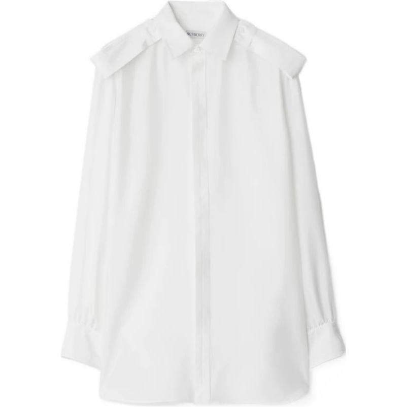 (Women) Burberry SS24  White Long-Sleeve Single-Breasted Collared Shirt. 80874491