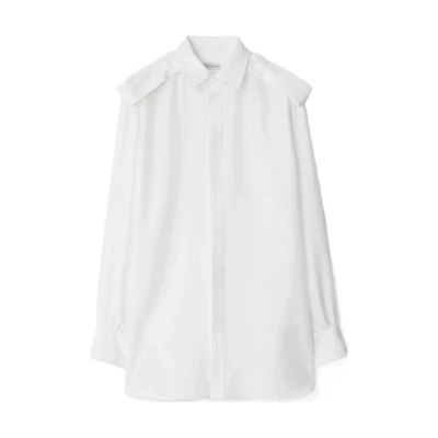 (Women) Burberry SS24 White Long-Sleeve Single-Breasted Collared Shirt. 80874491