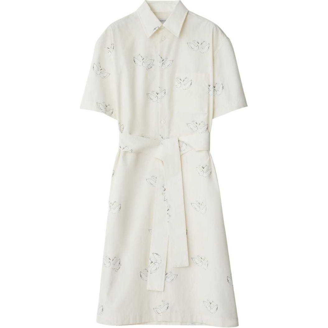 (Women) Burberry SS24  White Swan Print Polo Midi Short Sleeve Dress 80961761