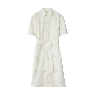 (Women) Burberry SS24 White Swan Print Polo Midi Short Sleeve Dress 80961761