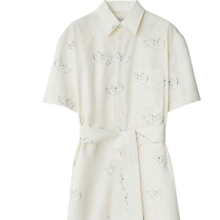 Shop (W) Burberry SS24 Vestido Polo Blanco con Estampado de Cisne Manga Corta Mujer. 80961761