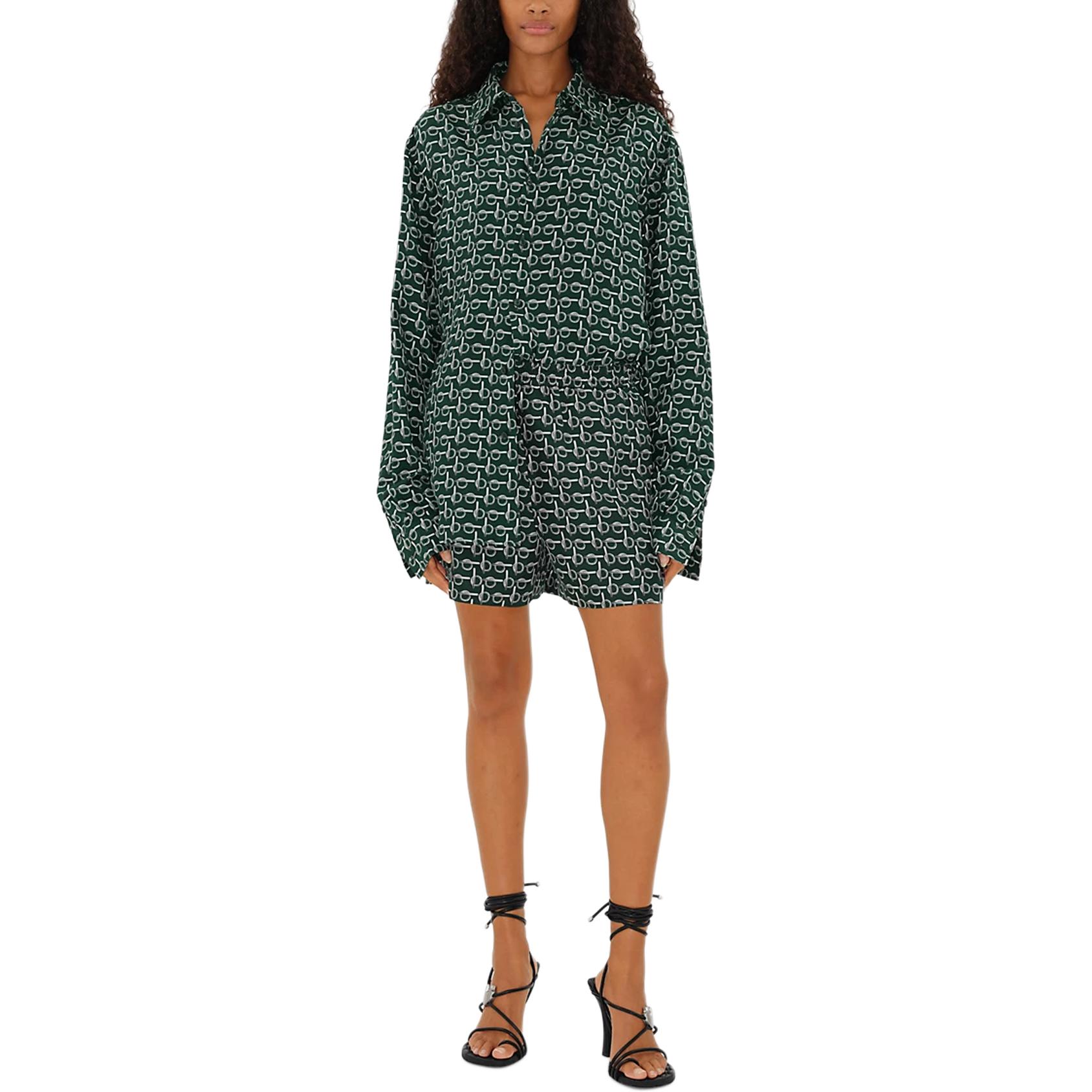 Shop (W) 博柏利 SS24 绿色情印花松紧腰直筒短裤 80907151