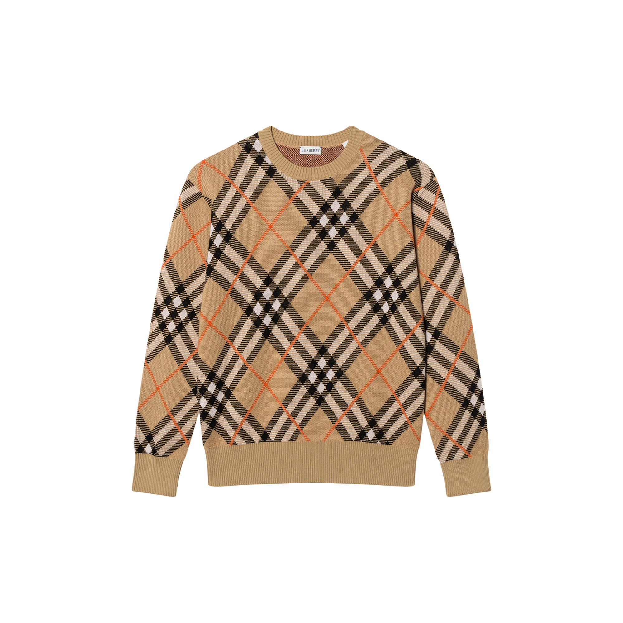 (Women) Burberry SS24 Check Ribbed Crewneck Loose Fit Knit Sweater  Beige 80934861