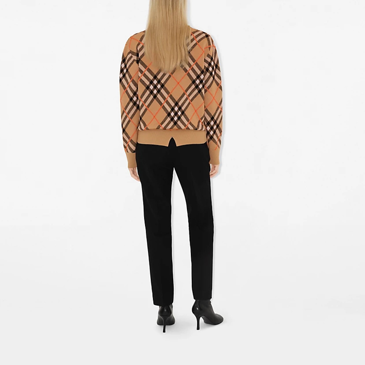 (Women) Burberry SS24 Check Ribbed Crewneck Loose Fit Knit Sweater  Beige 80934861 圖 5