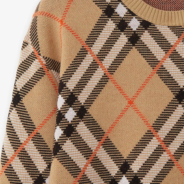 (Women) Burberry SS24 Check Ribbed Crewneck Loose Fit Knit Sweater  Beige 80934861 圖 7