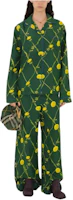 (Women) Burberry SS24 Dandelion Print Cuban Collar Long Sleeve Shirt Women Green 80829881 (Women) Burberry SS24 Dandelion Print Cuban Collar Long Sleeve Shirt Women Green 80829881