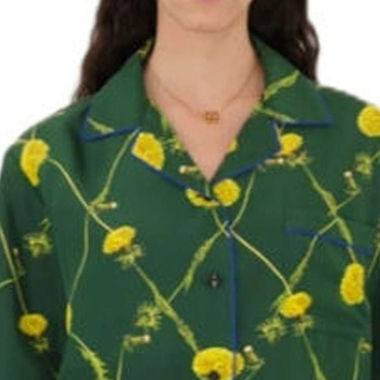 (Women) Burberry SS24 Dandelion Print Cuban Collar Long Sleeve Shirt Women Green 80829881 圖 5