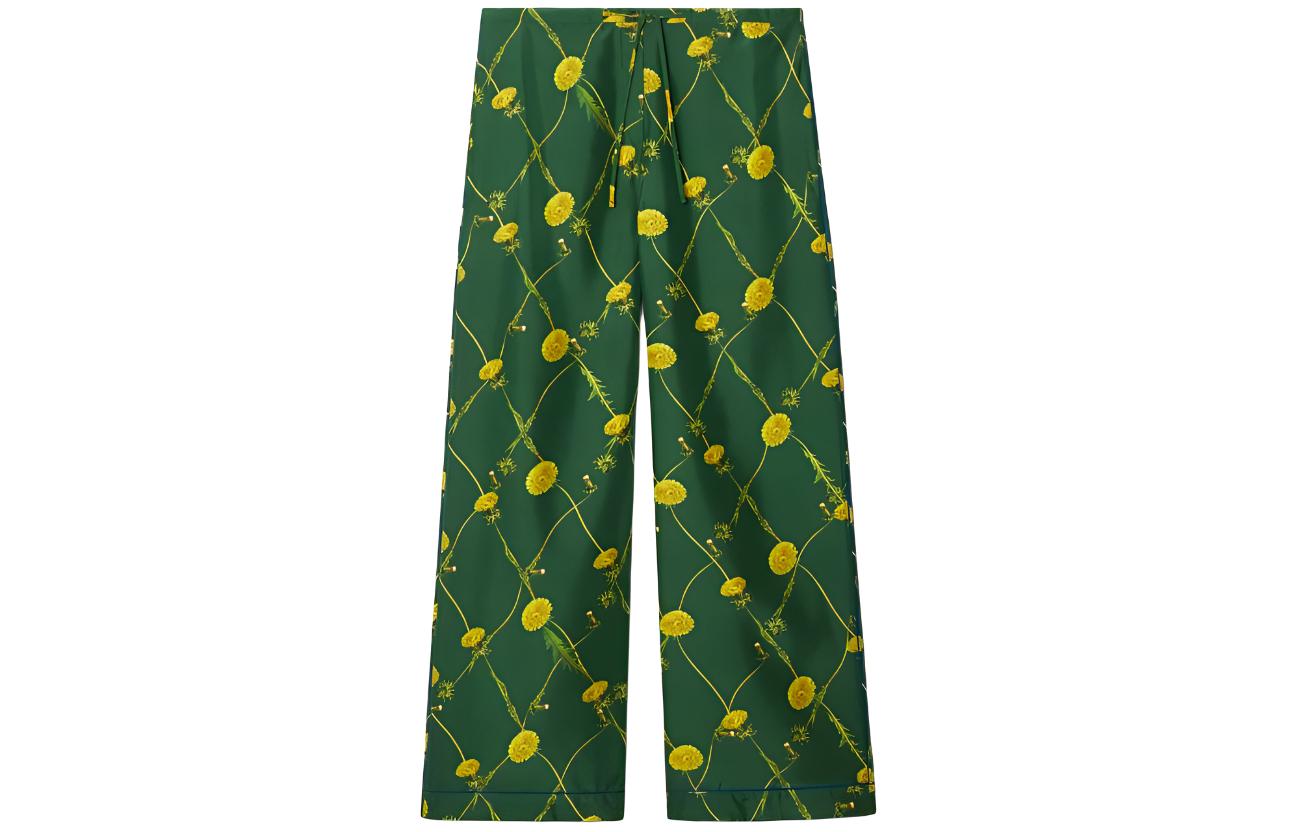 (Women) Burberry SS24 Dandelion Print Wide-Leg Tie Casual Pants Women Ivy Green 80836481