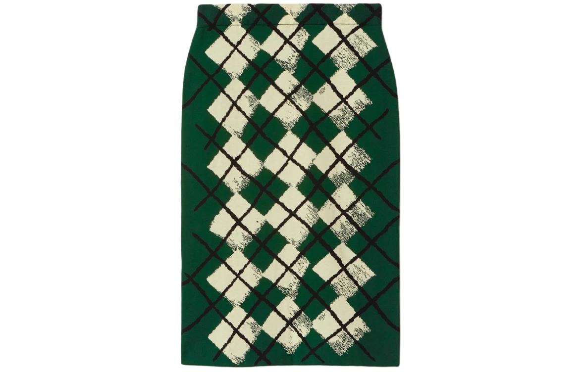 (Women) Burberry SS24 Diamond Pattern Knitted Long Dress Women Ivy Green. 80811361