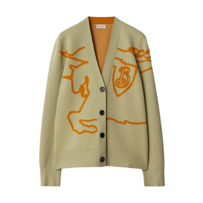 (Women) Burberry SS24 Equestrian Logo V-Neck Long Sleeve Knit Sweater Beige. 80951831