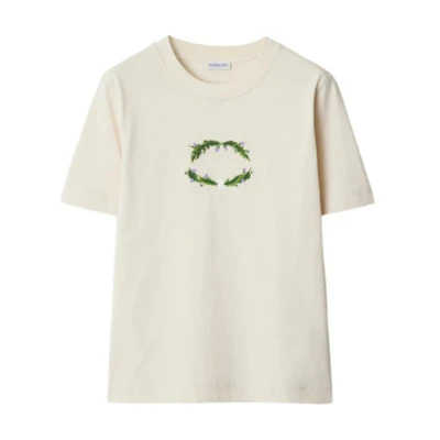 (Women) Burberry SS24 Floral Logo T-Shirt Crewneck in Tundra Color 80979111