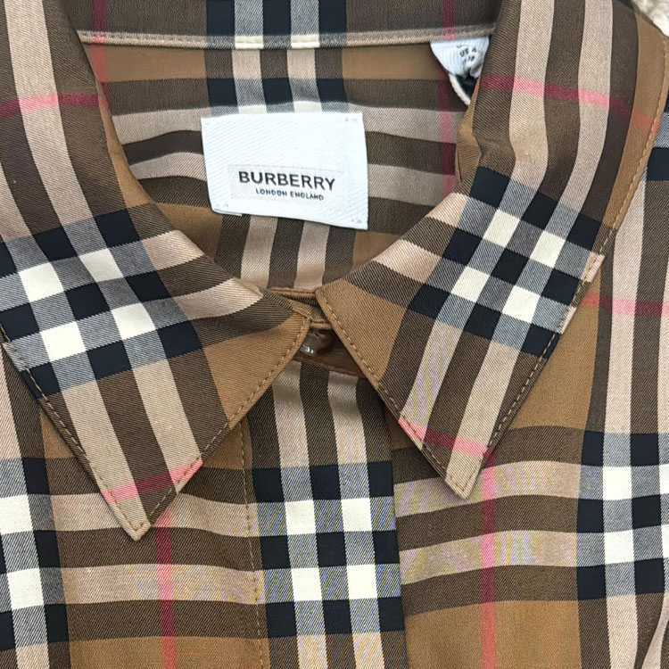 Purchase (W) 버버리 SS24 브라운 체크 프린트 롱슬리브 미디 드레스 - 캐주얼 스타일 80843091