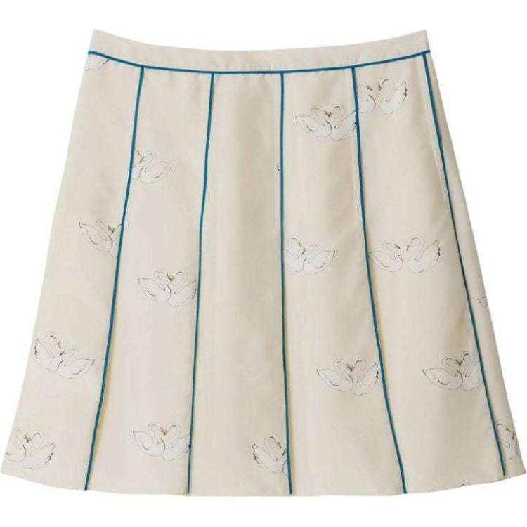 Lookbook (W) Burberry SS24 女士米色百褶圖案拉鍊休閒裙。 80949791