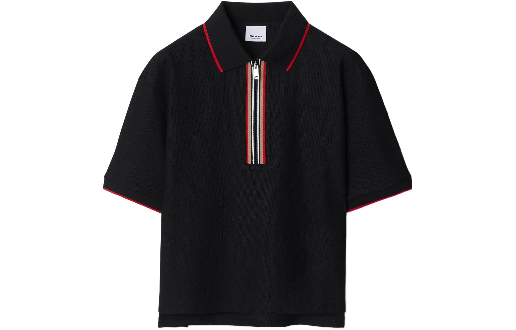 (Women) Burberry SS24 Striped Half-Zip Relaxed Fit Polo Shirt  Black. 80844251