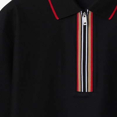 (W) Polo Burberry SS24 Negra a Rayas con Media Cremallera y Corte Relajado. 80844251 Purchase (W) Polo Burberry SS24 Negra a Rayas con Media Cremallera y Corte Relajado. 80844251