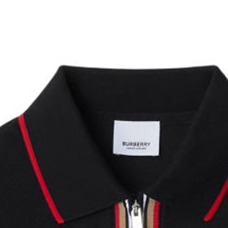 Details for (W) Polo Burberry SS24 Negra a Rayas con Media Cremallera y Corte Relajado. 80844251