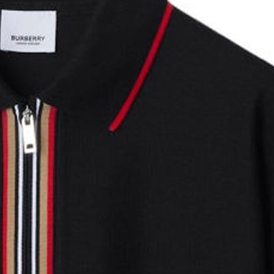 (W) Polo Burberry SS24 Negra a Rayas con Media Cremallera y Corte Relajado. 80844251 Sizing (W) Polo Burberry SS24 Negra a Rayas con Media Cremallera y Corte Relajado. 80844251