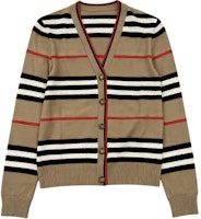 (Women) Burberry SS24 Striped V-Neck Button-Up Knit Cardigan Khaki - . 80843281 (Women) Burberry SS24 Striped V-Neck Button-Up Knit Cardigan Khaki - . 80843281