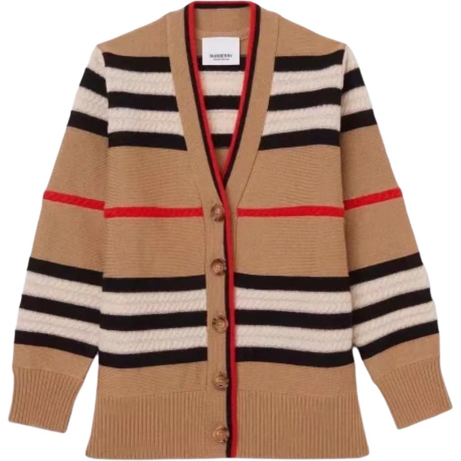 Order (W) Cárdigan Burberry SS24 de Punto con Botones y Rayas en Khaki. 80843281