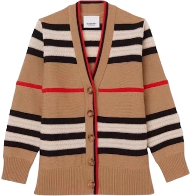 (Women) Burberry SS24 Striped V-Neck Button-Up Knit Cardigan Khaki - . 80843281 Order (Women) Burberry SS24 Striped V-Neck Button-Up Knit Cardigan Khaki - . 80843281