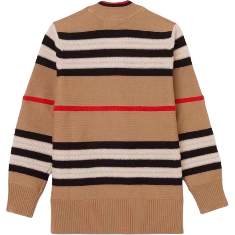 Lookbook (W) Cárdigan Burberry SS24 de Punto con Botones y Rayas en Khaki. 80843281