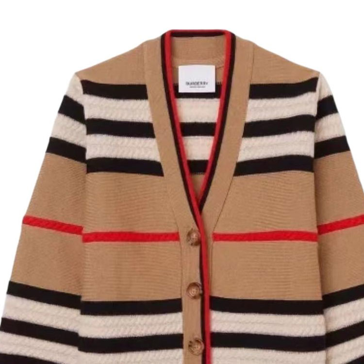 Shop (W) Cárdigan Burberry SS24 de Punto con Botones y Rayas en Khaki. 80843281