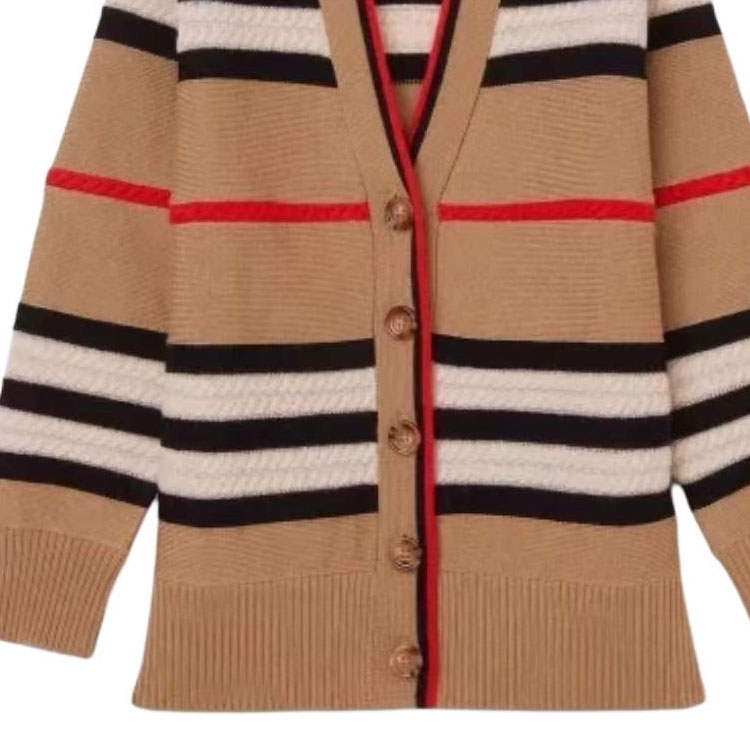 Purchase (W) Cárdigan Burberry SS24 de Punto con Botones y Rayas en Khaki. 80843281