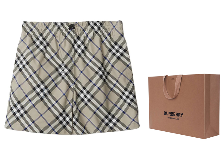 Shop (W) 博柏利 SS24 女士抽绳直筒短裤 格纹设计 青苔绿色。 80882891