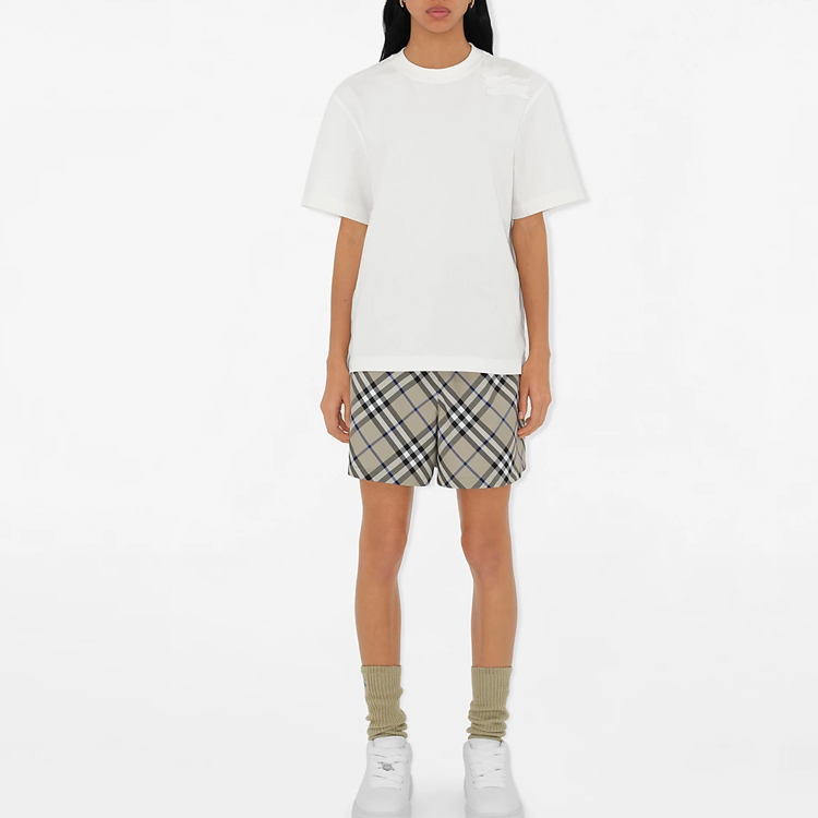 Purchase (W) 博柏利 SS24 女士抽绳直筒短裤 格纹设计 青苔绿色。 80882891