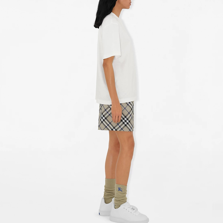 Sizing (W) 博柏利 SS24 女士抽绳直筒短裤 格纹设计 青苔绿色。 80882891