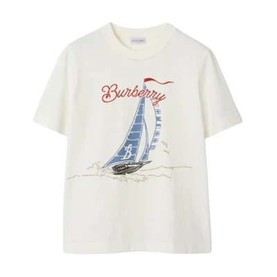 (Women) Burberry SS25 White Cotton Sailboat Graphic Crewneck T-Shirt. 81062561