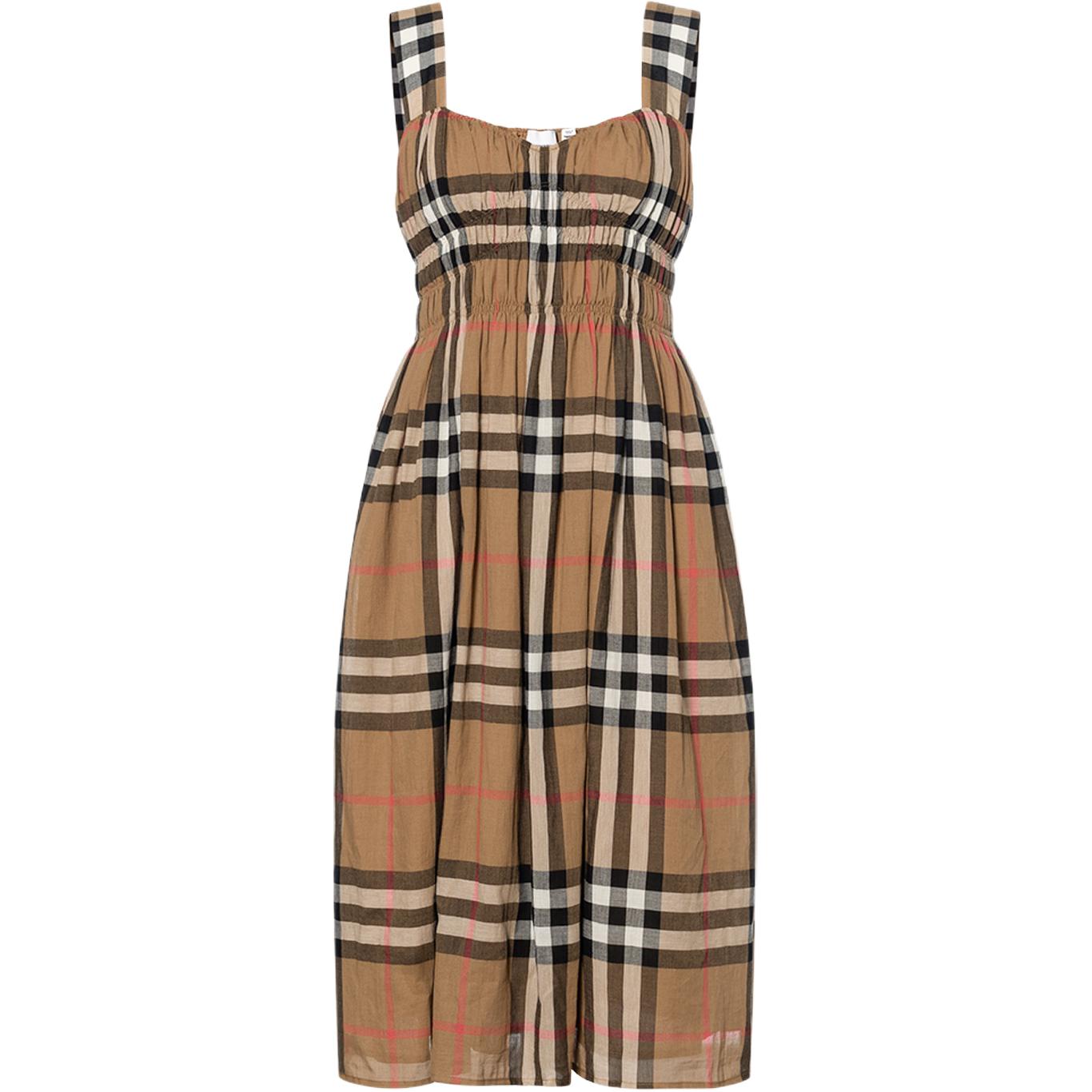 (Women) Burberry SS25 Brown Check Cotton Sleeveless Slip Dress 80843131Clothing