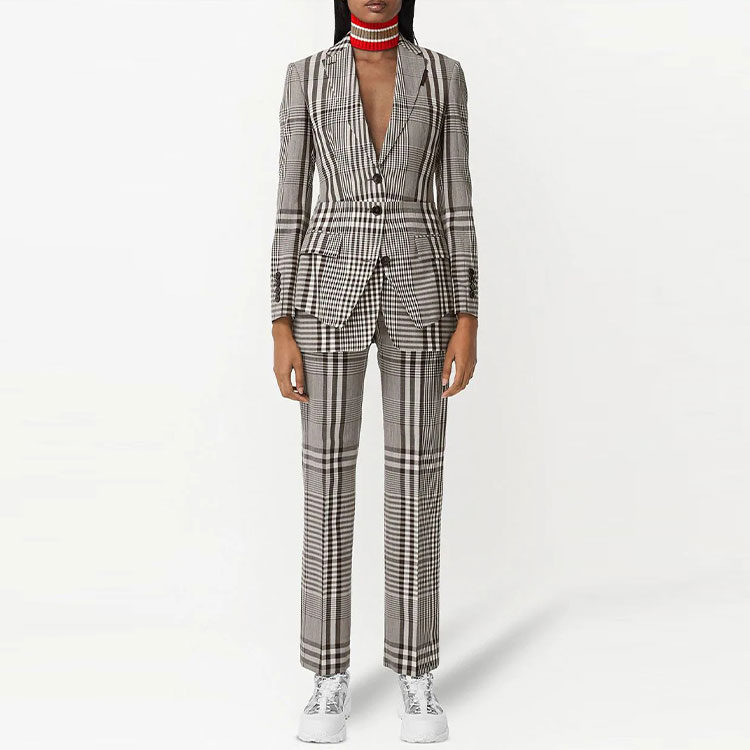 (Women) Burberry Straight-Leg Check Casual Pants Grey 45670721 圖 3