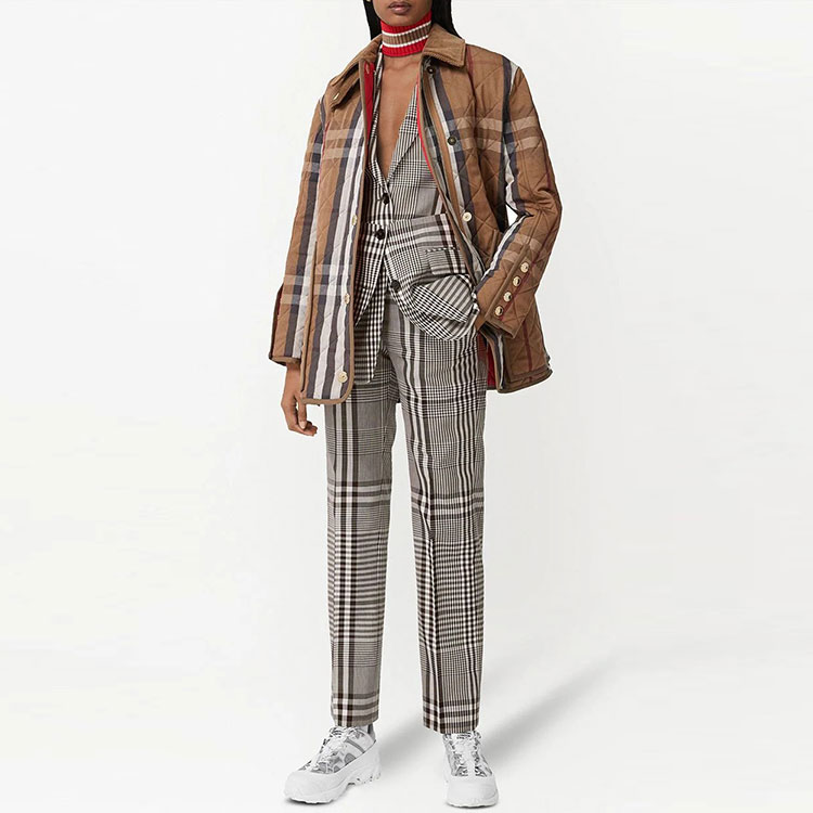 (Women) Burberry Straight-Leg Check Casual Pants Grey 45670721 圖 5