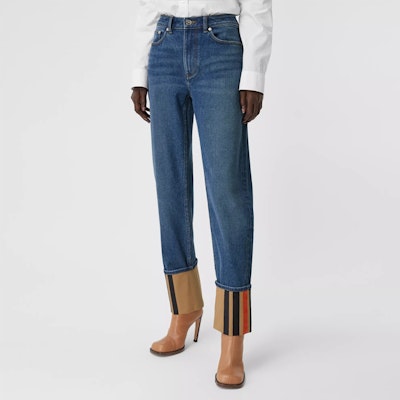 (Women) Burberry Straight-Leg Striped Washed Jeans Women Mid Indigo 80373761 Shop (Women) Burberry Straight-Leg Striped Washed Jeans Women Mid Indigo 80373761