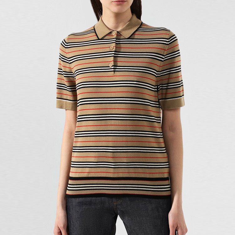 (Women) Burberry Striped Casual Short Sleeve Polo Shirt  Brown. 80089361 圖 3