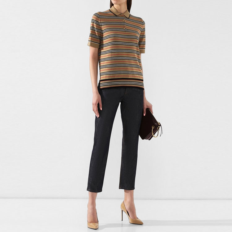 (Women) Burberry Striped Casual Short Sleeve Polo Shirt  Brown. 80089361 圖 5