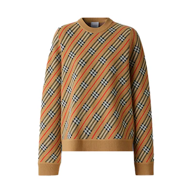 (Women) Burberry Striped Check Merino Wool Knit Sweater - Brown 80332341