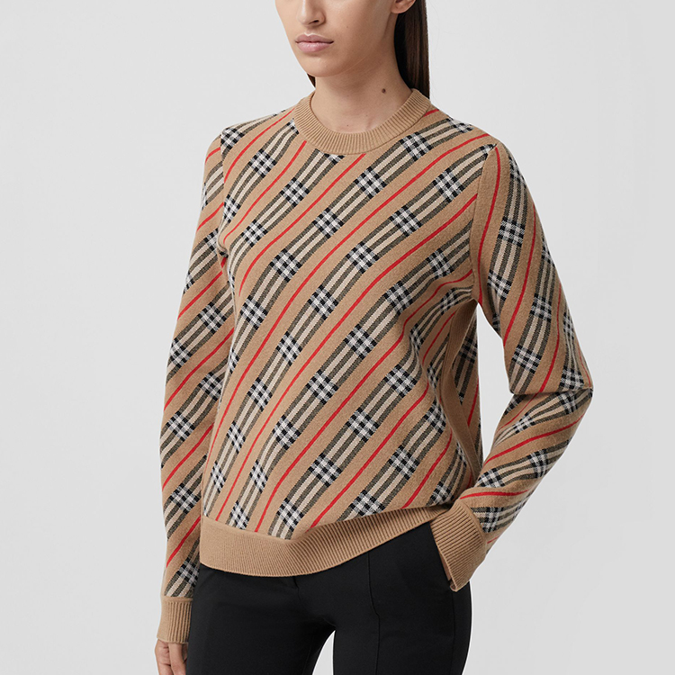 (Women) Burberry Striped Check Merino Wool Knit Sweater - Brown 80332341 圖 4