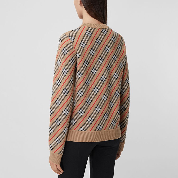 (Women) Burberry Striped Check Merino Wool Knit Sweater - Brown 80332341 圖 5