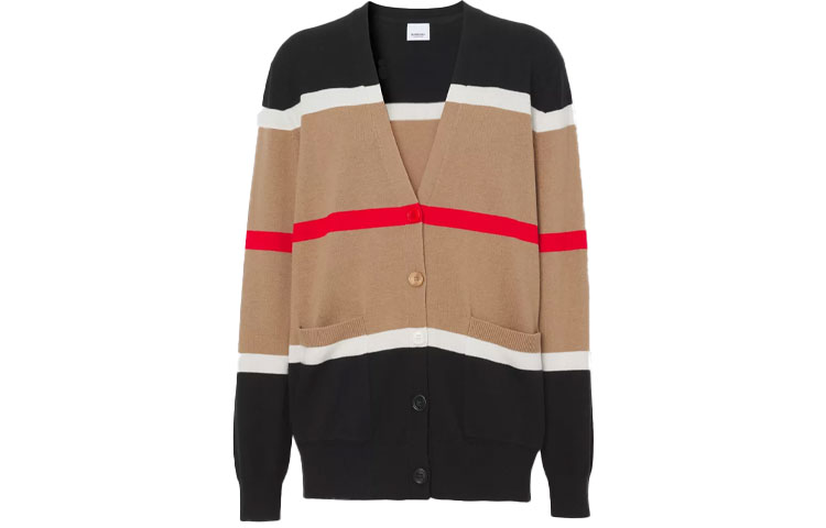 Order (W) バーバリー ストライプ柄カシミアニット 長袖セーター キャメル色 80484241