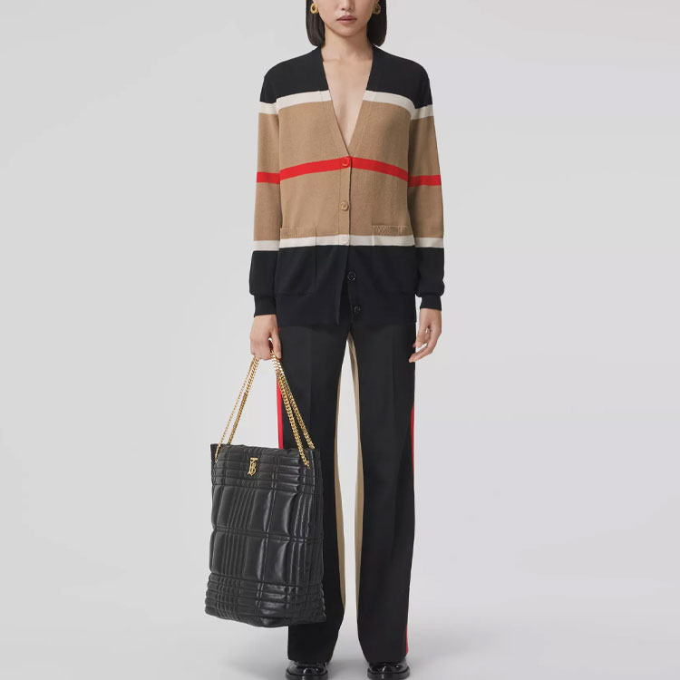 Lookbook (W) バーバリー ストライプ柄カシミアニット 長袖セーター キャメル色 80484241