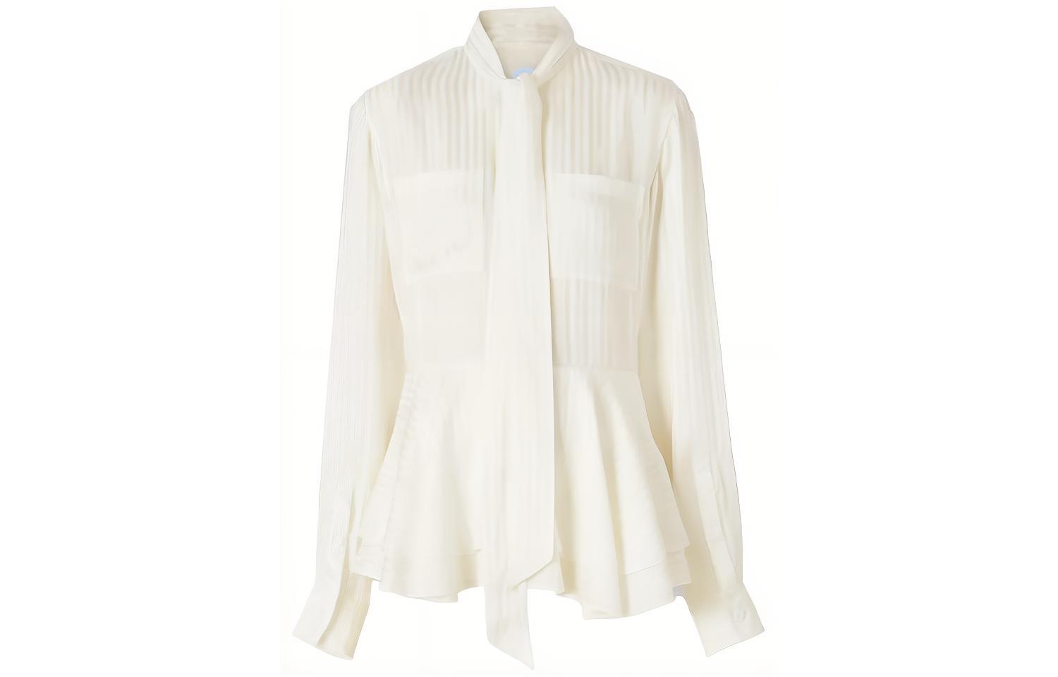 (Women) Burberry Striped Silk Tie Collar Long Sleeve Shirt in Natural White. 80488581